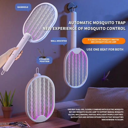 Foldable Electric Mosquito Killer USB Rechargeable Fly Trap Mosquito Swatter Racket Insect Killer with UV Light Bug Zapper 3500V