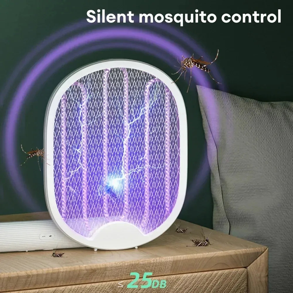 Foldable Electric Mosquito Killer USB Rechargeable Fly Trap Mosquito Swatter Racket Insect Killer with UV Light Bug Zapper 3500V