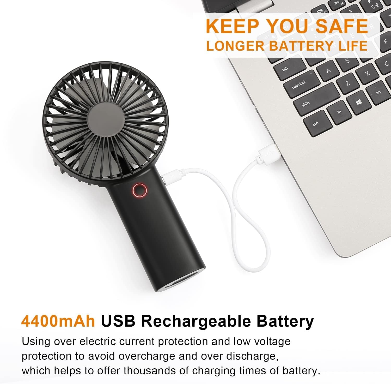 Portable Handheld Fan, 4400Mah Battery Operated Rechargeable Personal Fan, 6-15 Hours Working Time for Outdoor Activities, Summer Gift for Men Women