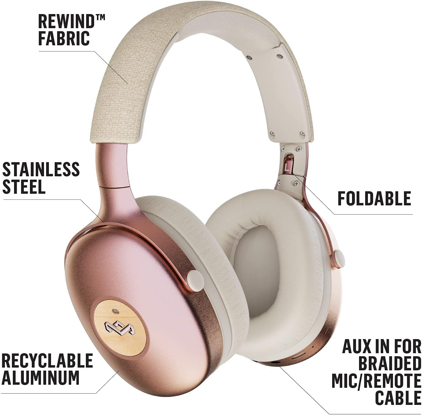 Positive Vibration XL ANC: Noise Cancelling Over-Ear Headphones with Microphone, Wireless Bluetooth Connectivity, and 26 Hours of Playtime, Copper